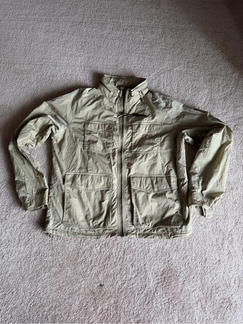 Massimo Dutti Lightweight Utility Jacket Tan Safari Zip Hooded Coat XL